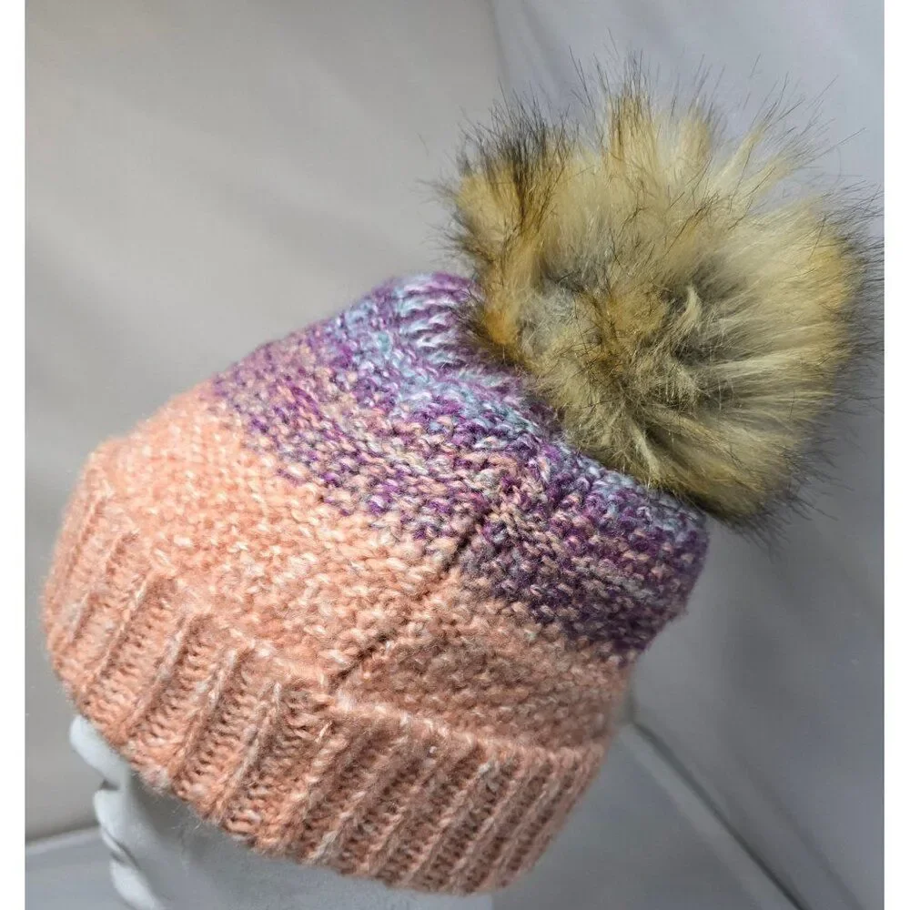 Chaos Womens Knit Pom-Pom Beanie Rose Bloom OS Soft Cozy Winter Hat Faux Fur Pom